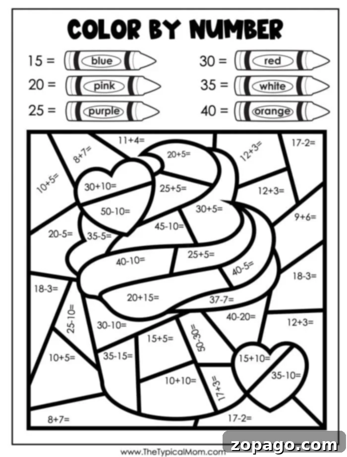 Sweetheart Color by Number 4 Free Printable Valentine's Day Color by Number for Kids