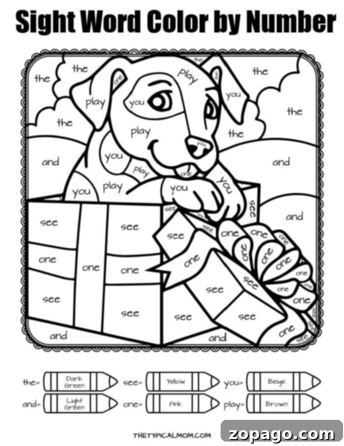 Color and Learn Sight Words 4 Sight Word Color by Number Worksheet