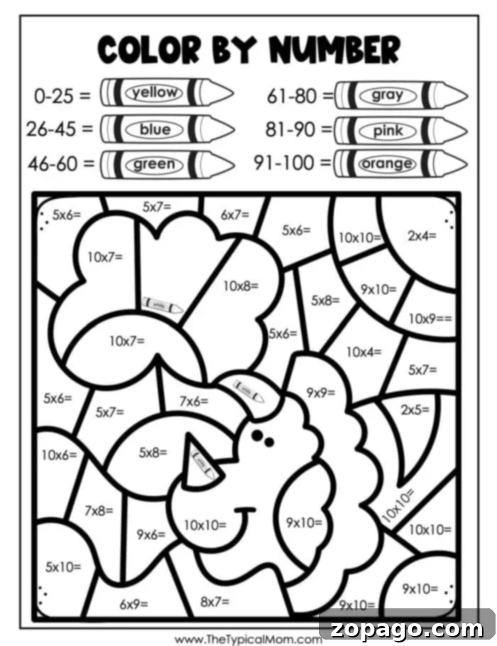 Free Dinosaur Color by Number Fun 2 Engaging dinosaur multiplication color by number worksheet for elementary school children, showcasing a T-Rex