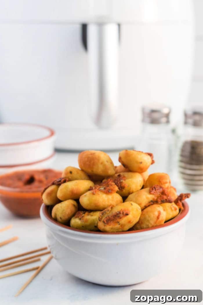 Crispy Ninja Foodi Air Fryer Gnocchi 8 A bowl of freshly air-fried gnocchi, golden and crispy, ready to be enjoyed as a delightful snack.