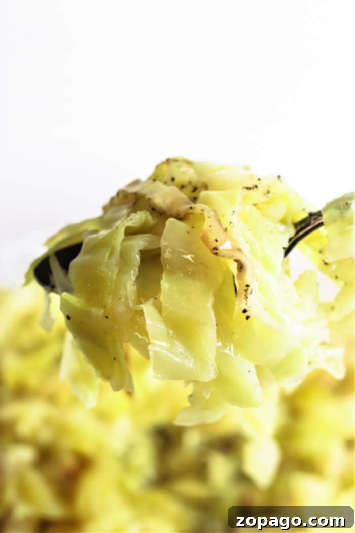 Effortless Slow Cooker Cabbage Recipes 2 Close-up of tender, slow-cooked cabbage in a Crockpot, seasoned and ready to serve.