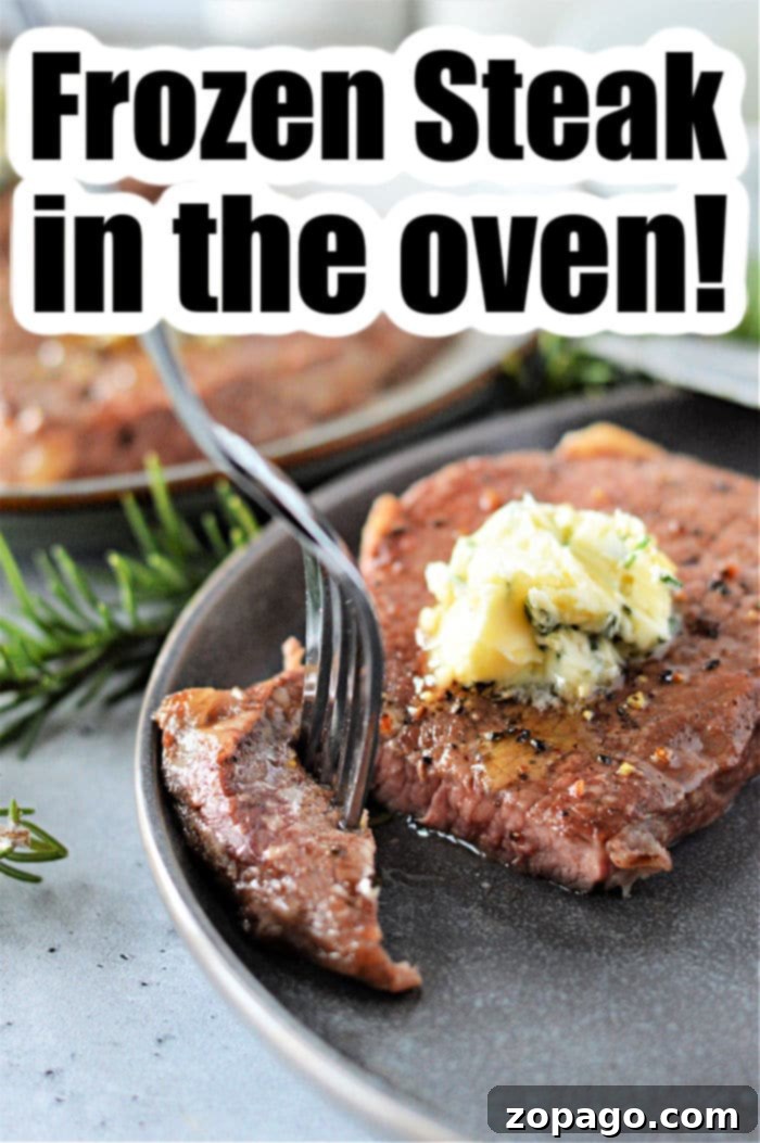 Perfectly Cooked Steak, From Frozen 6 A perfectly cooked frozen steak in the oven, ready to be enjoyed with rosemary butter.