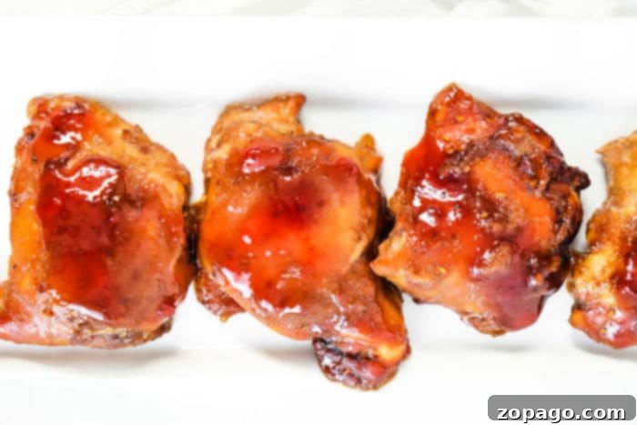 Melt-In-Your-Mouth Slow Cooker BBQ Chicken Thighs 7 Close-up of Slow Cooker BBQ Chicken Thighs, perfectly cooked and ready to shred