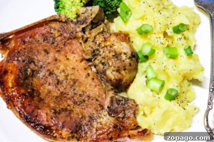 Slow Cooker Ranch Pork Chops 7 Close up of cooked pork chops