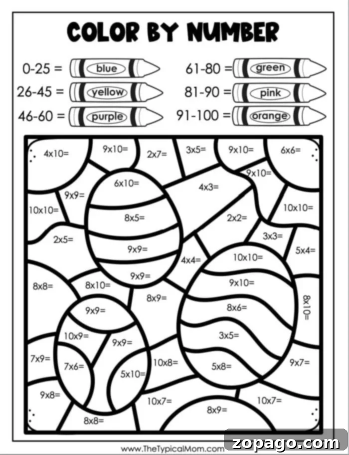 Free Printable Easter Color by Number Pages 5 color by number easter