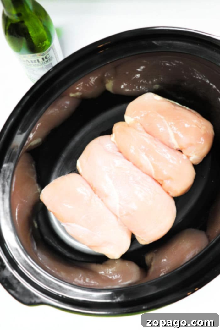 Zesty Italian Slow Cooker Chicken 4 chicken in crockpot