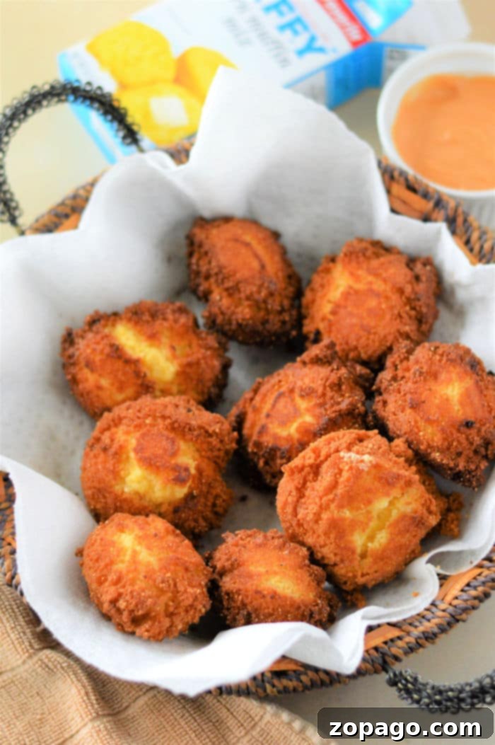 The Easiest Hush Puppies with Jiffy Mix 5 jiffy mix hush puppies served with a dipping sauce