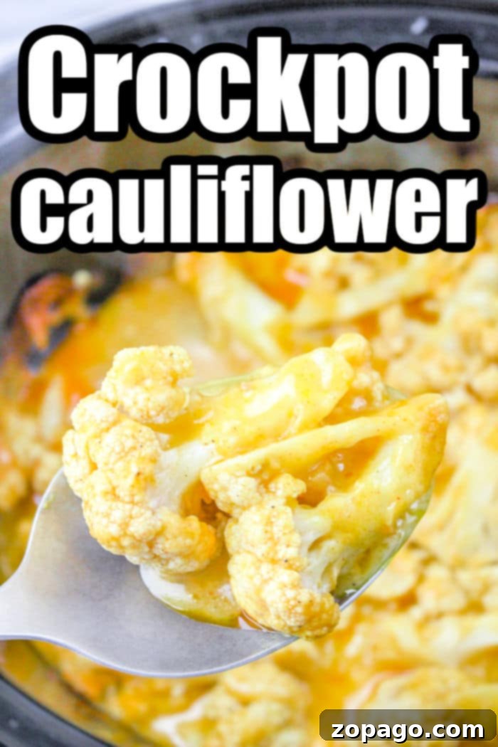 Slow Cooker Cheesy Cauliflower Mac and Cheese 9 Slow Cooker Cheesy Cauliflower ready to be served from the pot