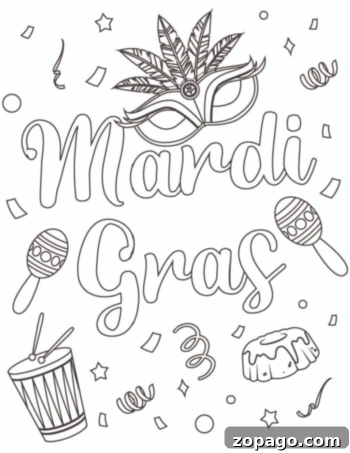 Free Mardi Gras Coloring Fun 2 mardi gras coloring pages featuring festive elements