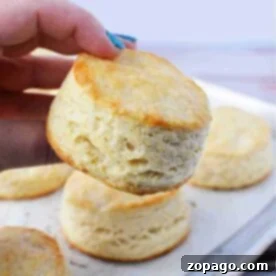 A hand proudly holds a freshly baked biscuit, showcasing the secret of how to make Bisquick biscuits fluffy, above a tray of golden delights.