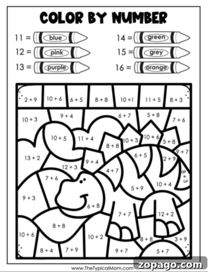 Fun & Easy Color by Number Printables 5 addition color by number printable