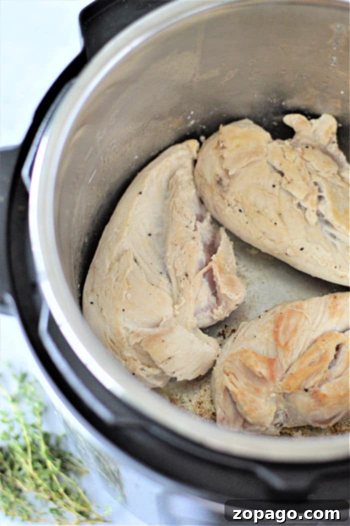 Easy Instant Pot French Onion Chicken 5 chicken breast in instant pot, perfectly cooked and tender