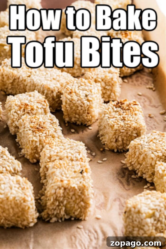 Crispy Tofu Bites 6 A heap of golden-brown tofu cubes, coated in sesame seeds and baked to crispy perfection.