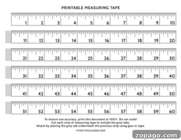 Printable tape measure for all your crafting and household projects. Printable Tape Measure for Diverse Applications, including crafts and online shopping