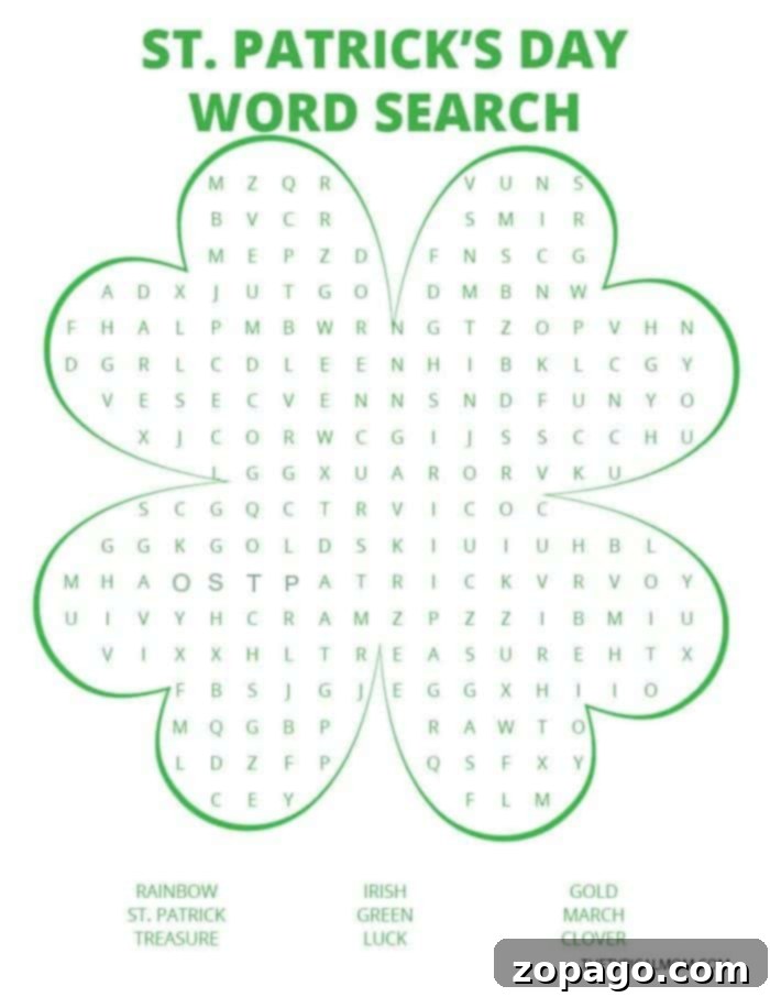 Free Shamrock Coloring Designs You Can Print 6 St. Patrick's Day Word Search for Kids
