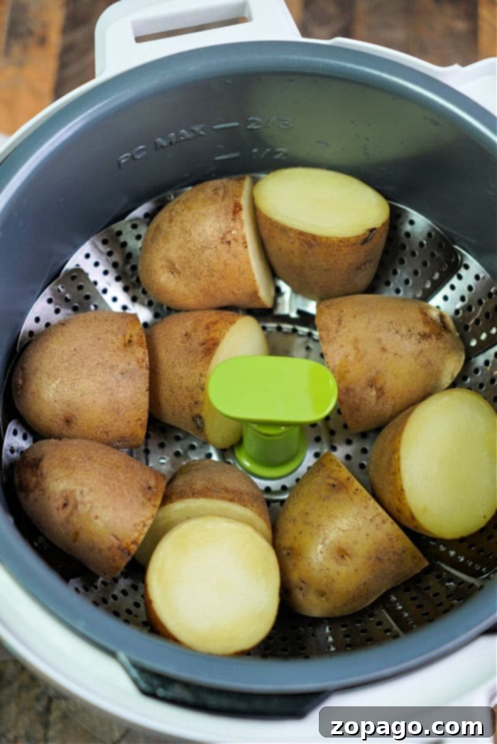 Easy Instant Pot Potatoes 6 potatoes in instant pot steamer basket