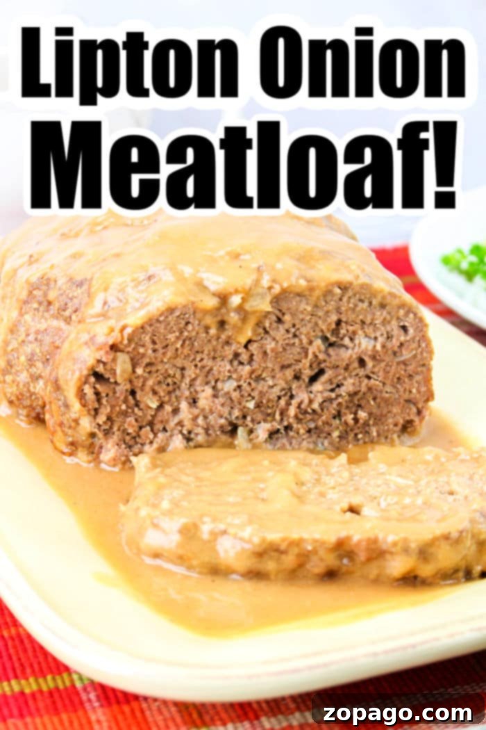 Lipton Onion Soup Meatloaf 8 The finished Lipton Meatloaf Recipe, glistening and ready to be carved for a family meal.