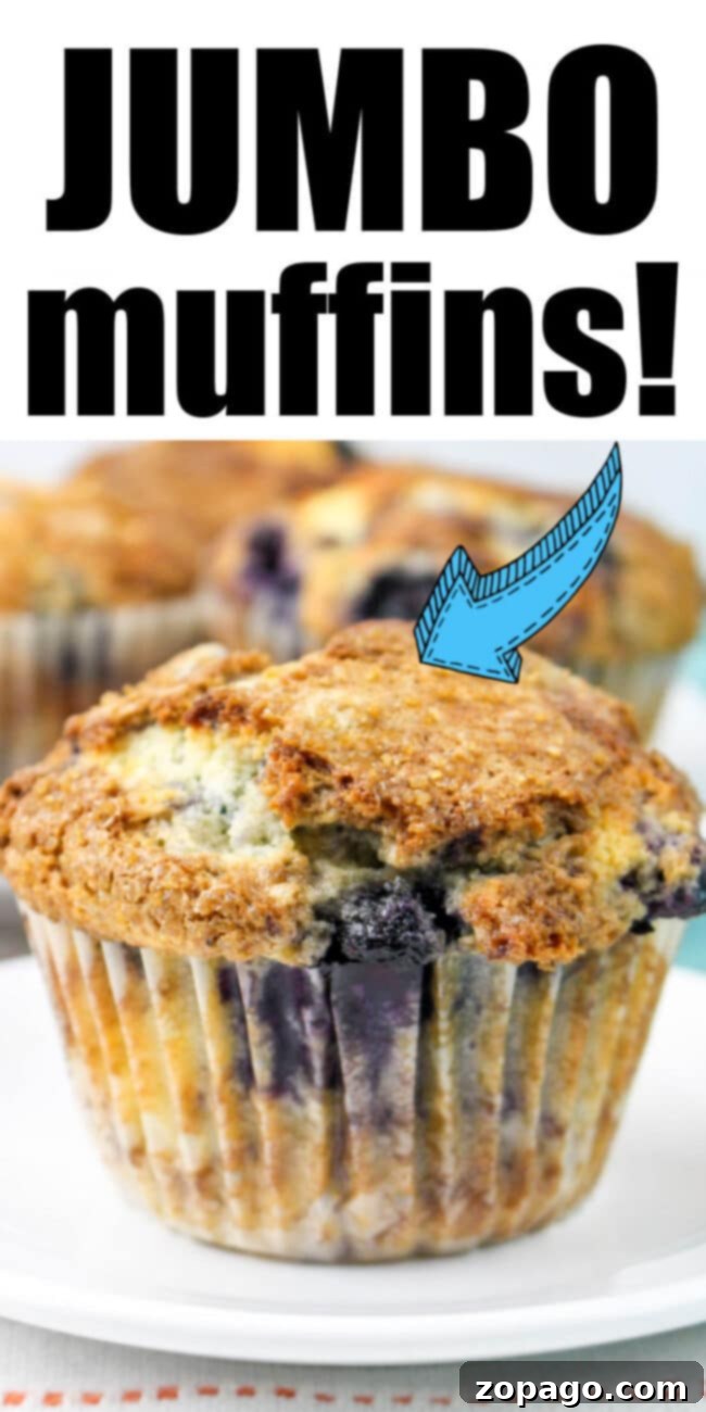 Detailed instructions on how to make jumbo muffins, showing ingredients and steps in a graphic format.