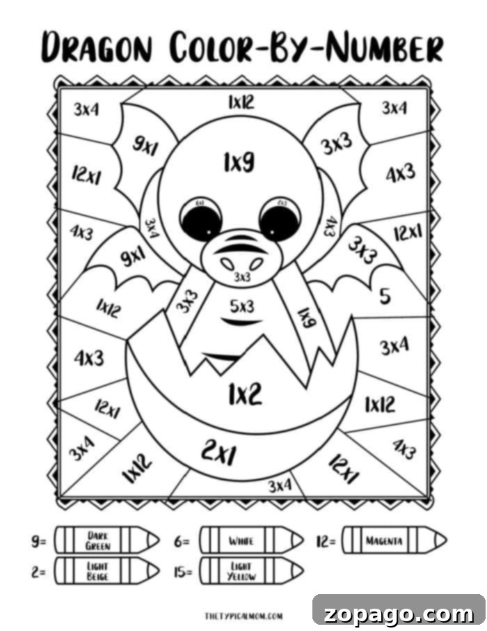 Free Printable Dragon Color by Number 2 color by number dragon