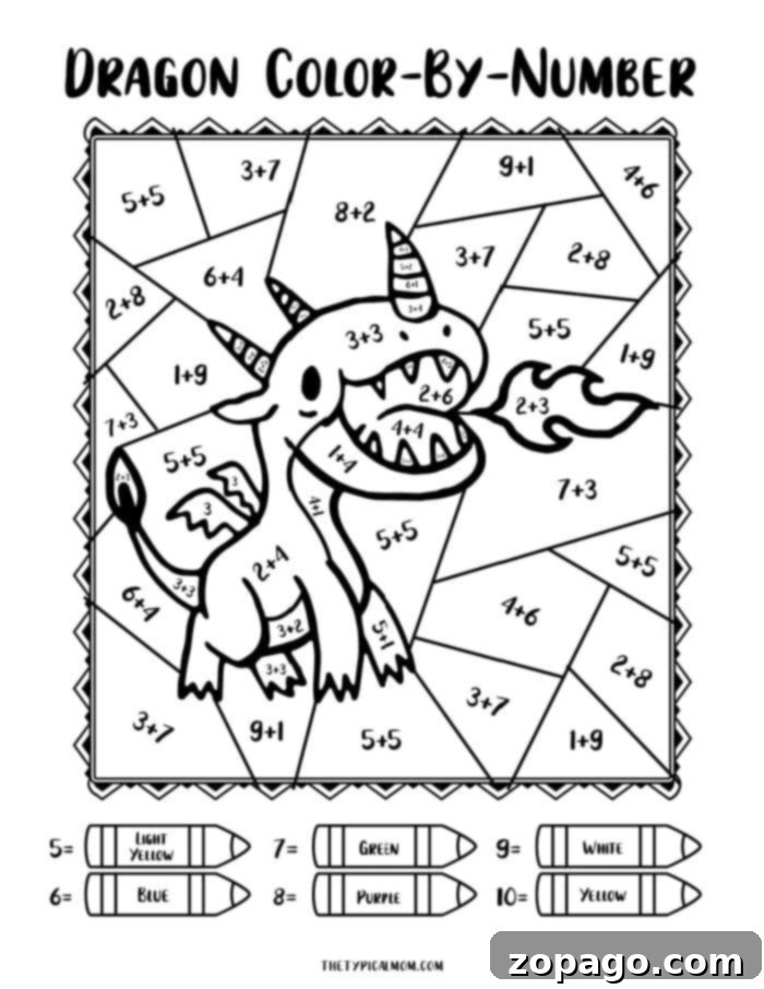 Free Printable Dragon Color by Number 4 dragon color by number