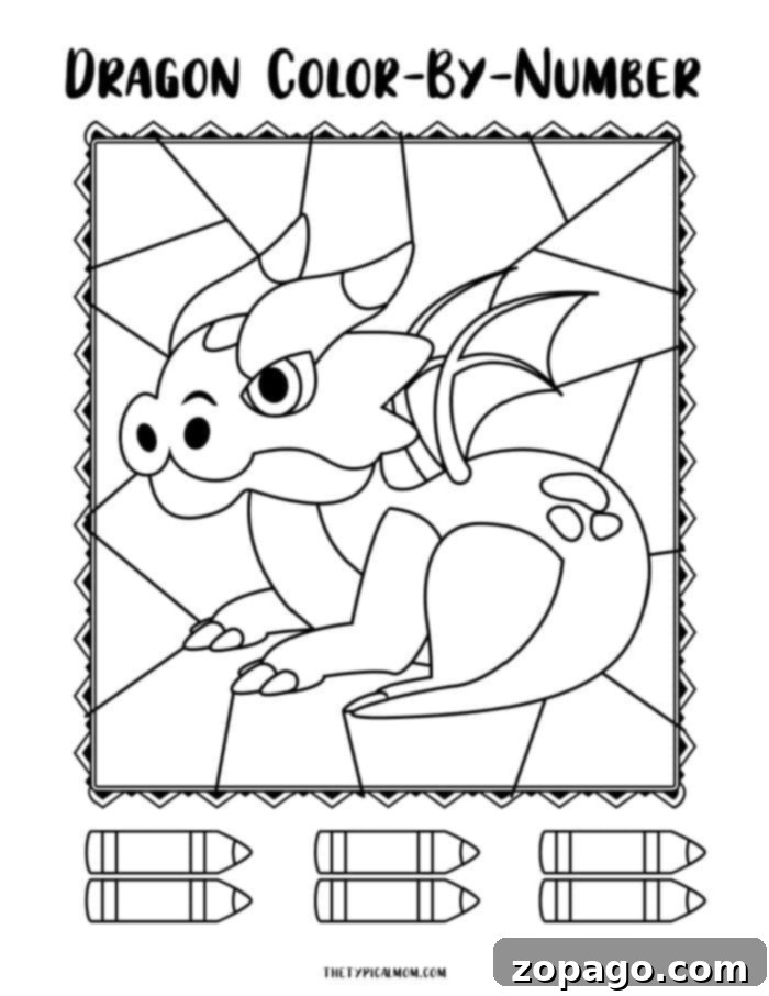 Free Printable Dragon Color by Number 5 blank color by number printable