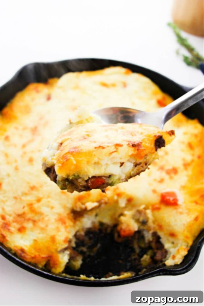 Easy Shepherd's Pie with Instant Mash 7 A slice of Shepherd's Pie, showing distinct layers of golden mashed potatoes and rich meat filling, ready to be served.