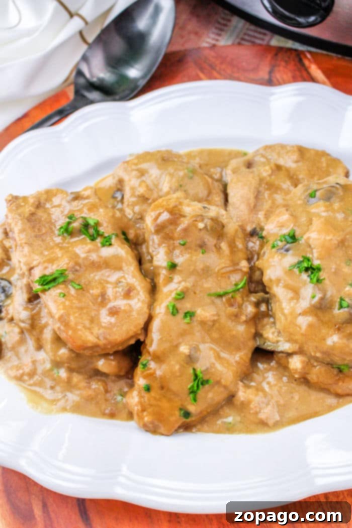 Succulent Slow Cooker Pork Chops with Velvety Gravy 7 Serving of Slow Cooker Pork Chops and Gravy