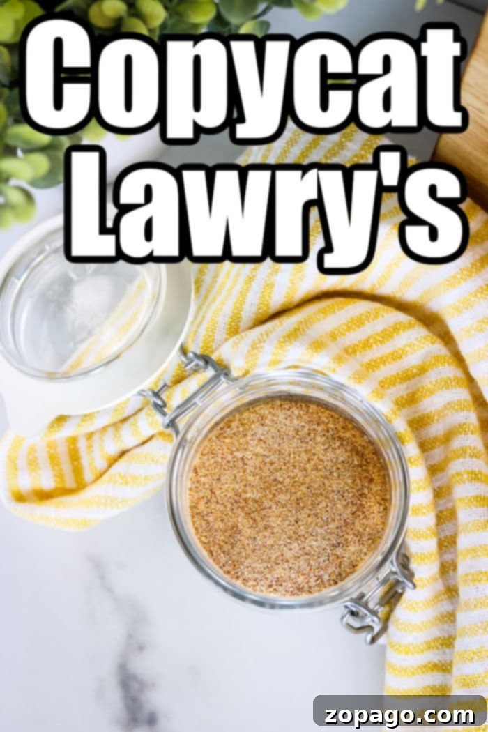 Recreate Lawrys Seasoned Salt At Home 5 A beautifully presented glass jar filled with the homemade Lawry's seasoning blend, resting on a yellow striped cloth, ready for storage.