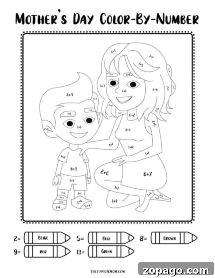 Celebrate Mom with Color by Number 3 Mothers Day Color by Number - flowers and hearts