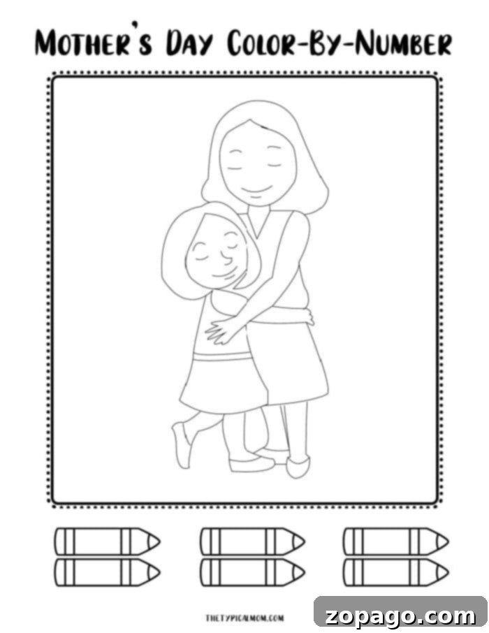 Celebrate Mom with Color by Number 4 Mothers Day printable - mother and child with heart