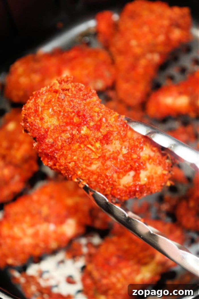 Crispy Doritos Chicken Wings 2 Golden brown Doritos crusted chicken wings, perfectly seasoned and crispy, ready to be enjoyed.